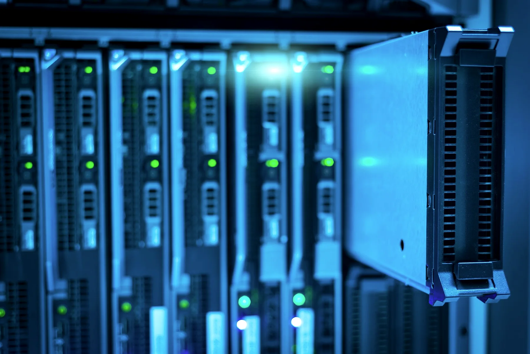 Close-up of server hardware in a rack.